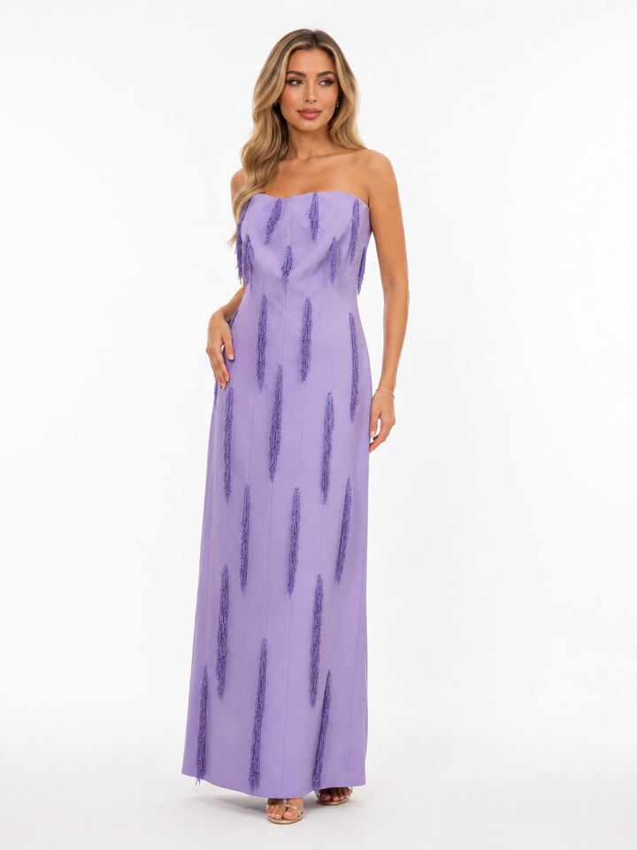 Lilac Strapless Tassel Evening Gown – Amethyst