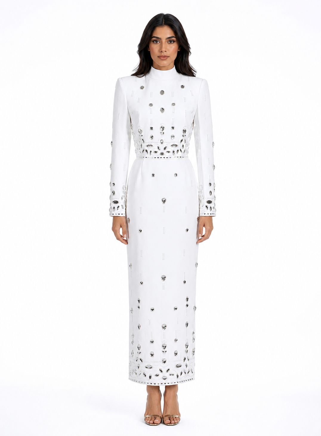 Radiant Crystal Embellished High Neck Maxi Dress - Sunshinee