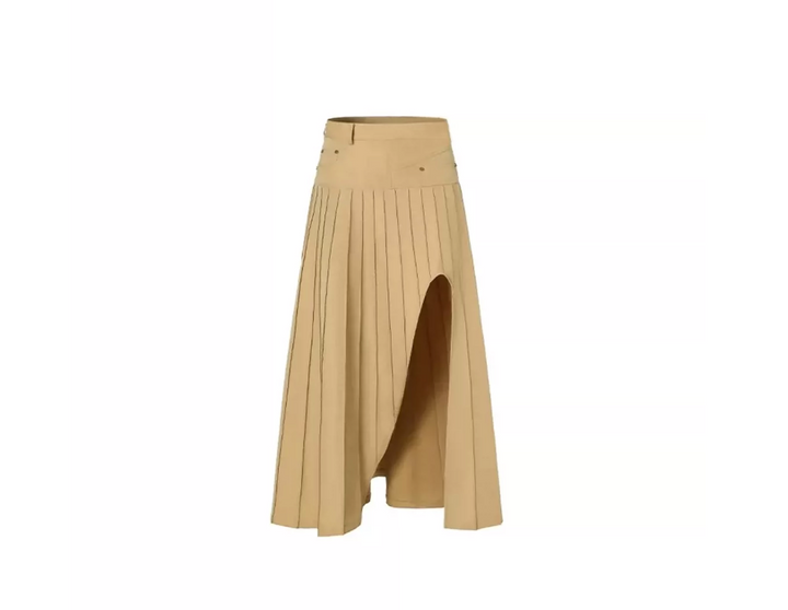 Pleated High-Low Midi Skirt – Dune