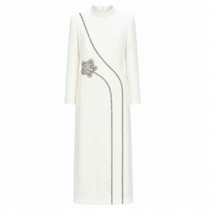 Crystal Floral Trim Maxi Dress - Ivory