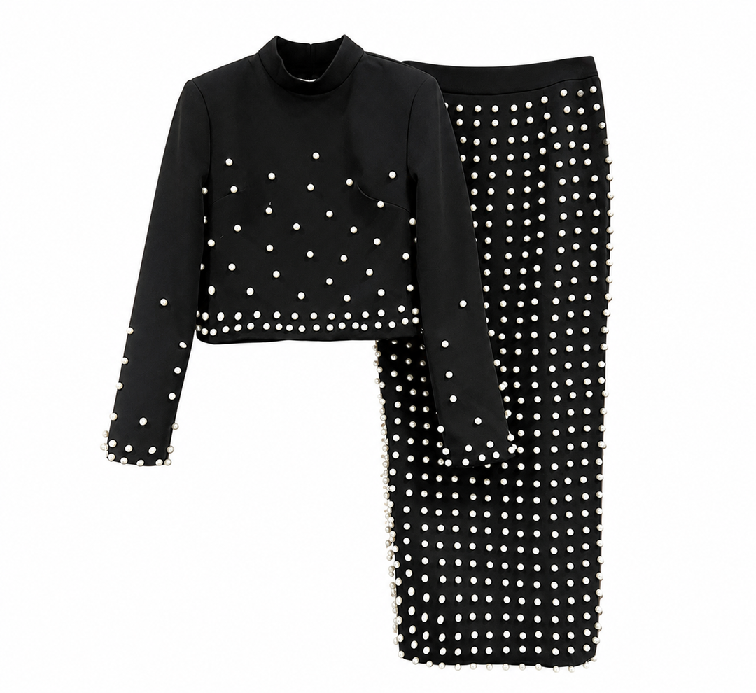 Pearl Embellished Two-Piece Skirt Set — Celeste
