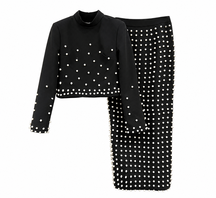 Pearl Embellished Two-Piece Skirt Set — Celeste