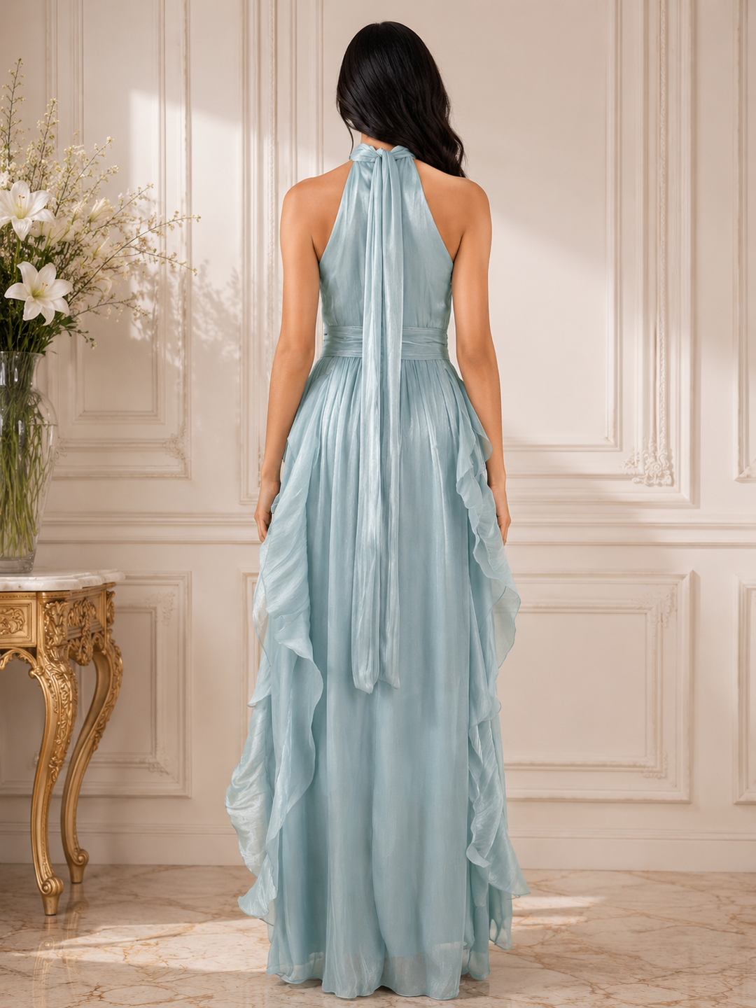 Ruffle Halter Maxi Dress - Skynr