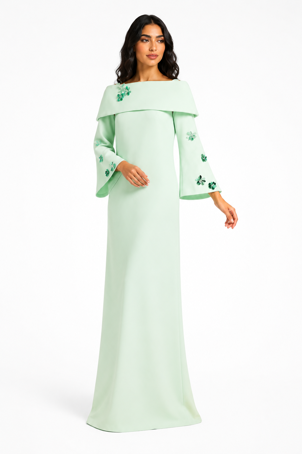 Mint Floral Embellished Off-Shoulder Maxi Dress - Blossom