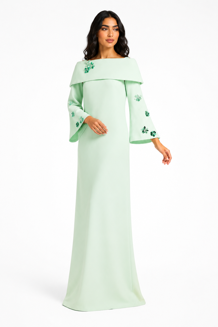 Mint Floral Embellished Off-Shoulder Maxi Dress - Blossom