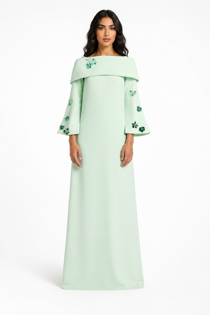 Mint Floral Embellished Off-Shoulder Maxi Dress - Blossom