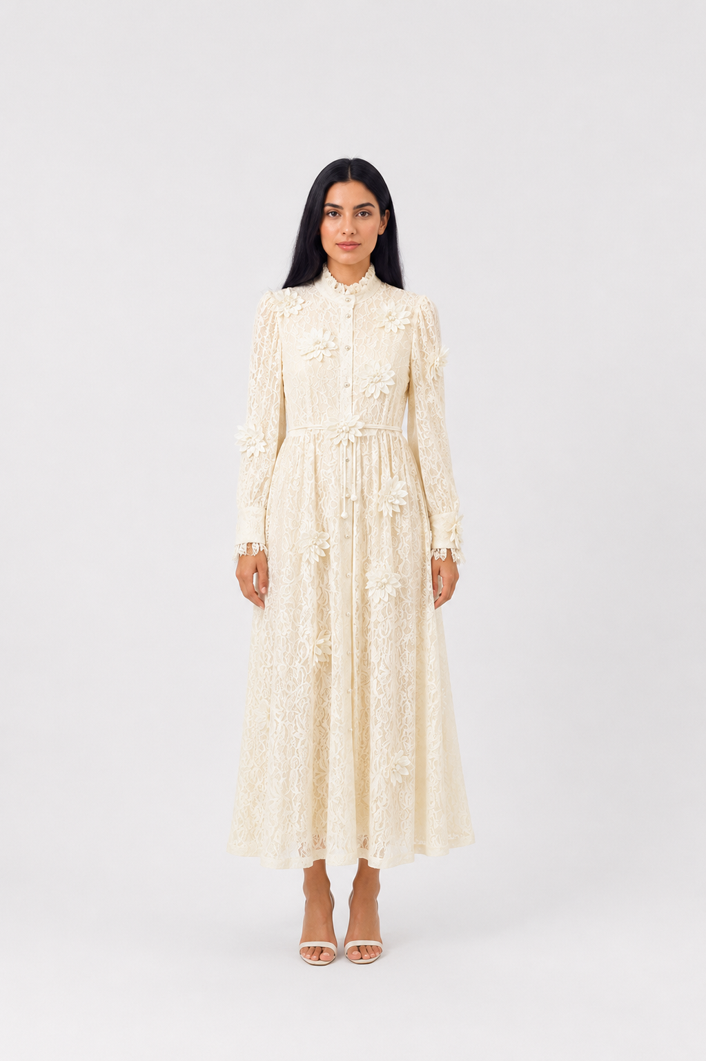 Ivory Floral Lace Maxi Dress - Romance