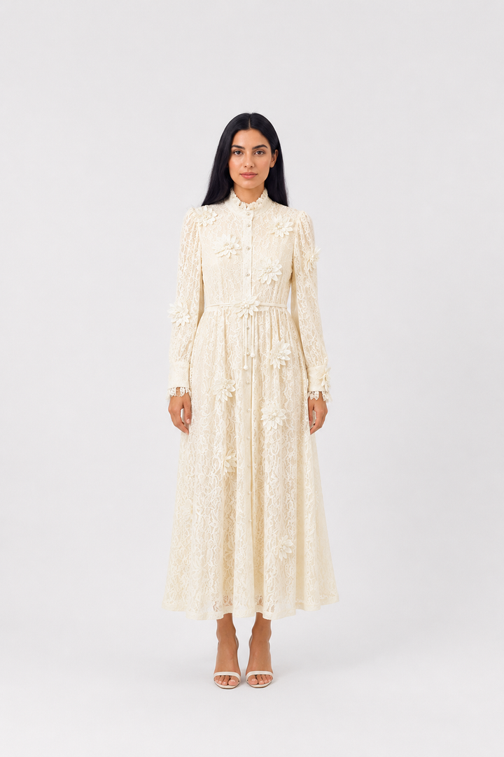 Ivory Floral Lace Maxi Dress - Romance