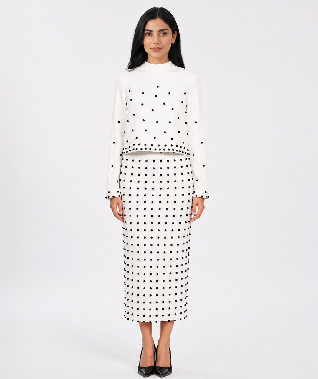 Pearl Embellished Two-Piece Skirt Set — Celeste
