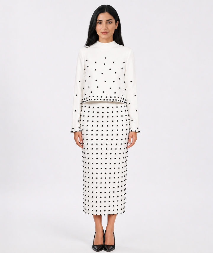 Pearl Embellished Two-Piece Skirt Set — Celeste