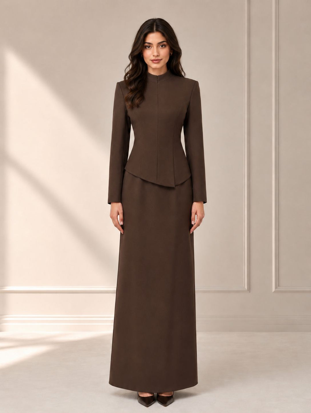 Elegant High-Neck Maxi Dress - Cocoa