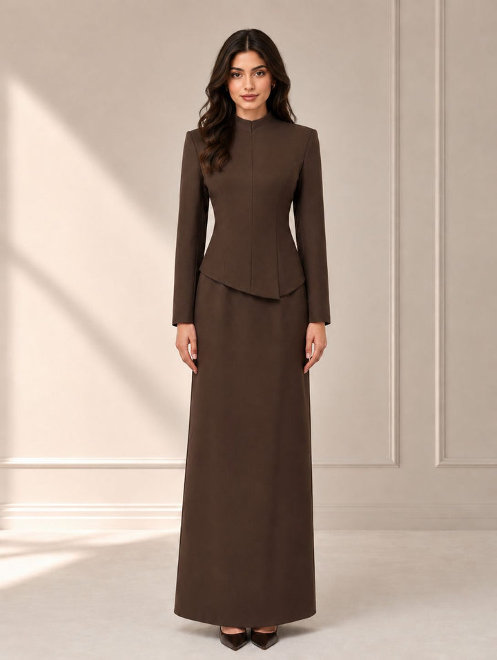 Elegant High-Neck Maxi Dress - Cocoa