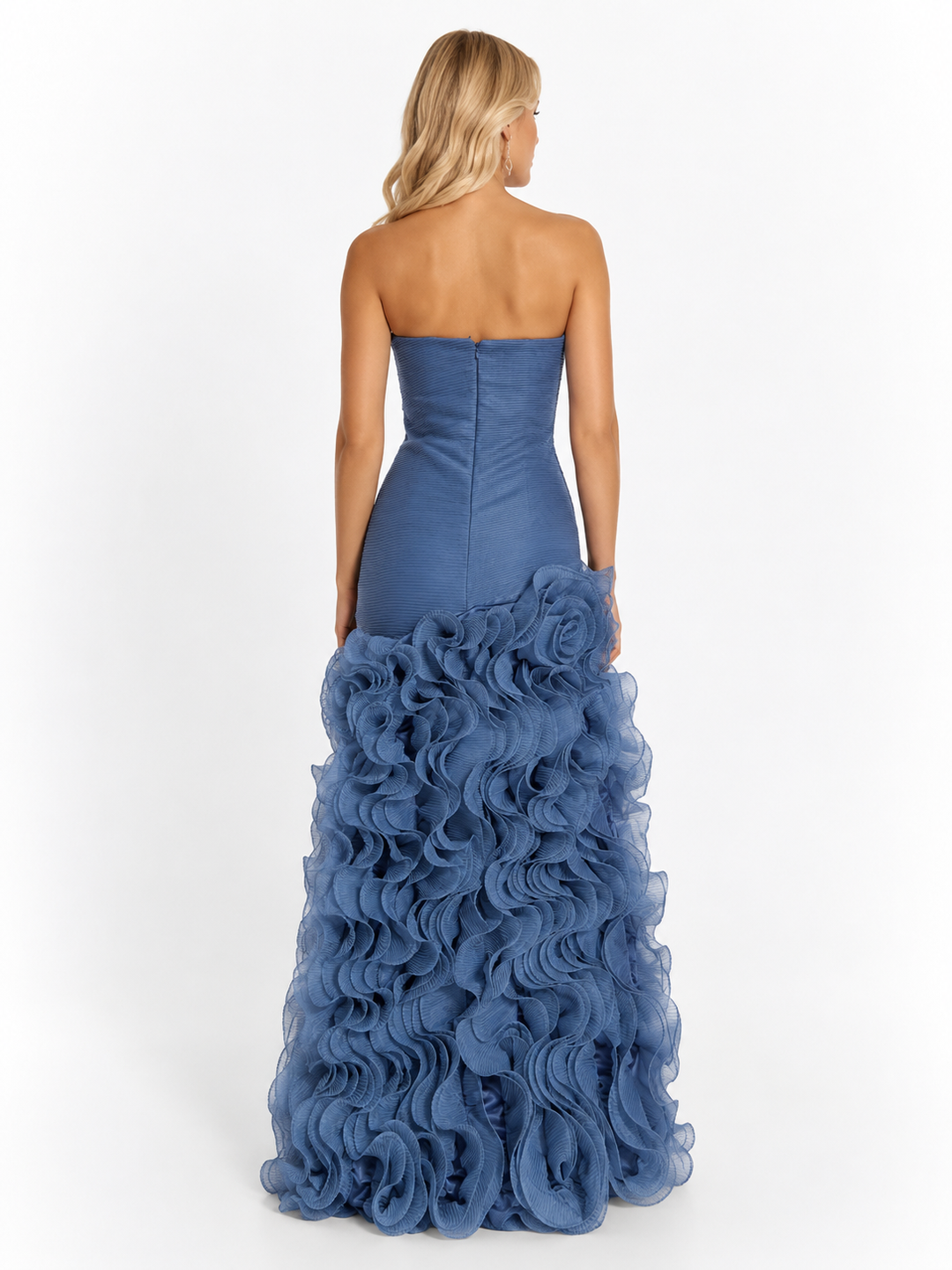 Sculpted Ruffle Evening Gown - Azure
