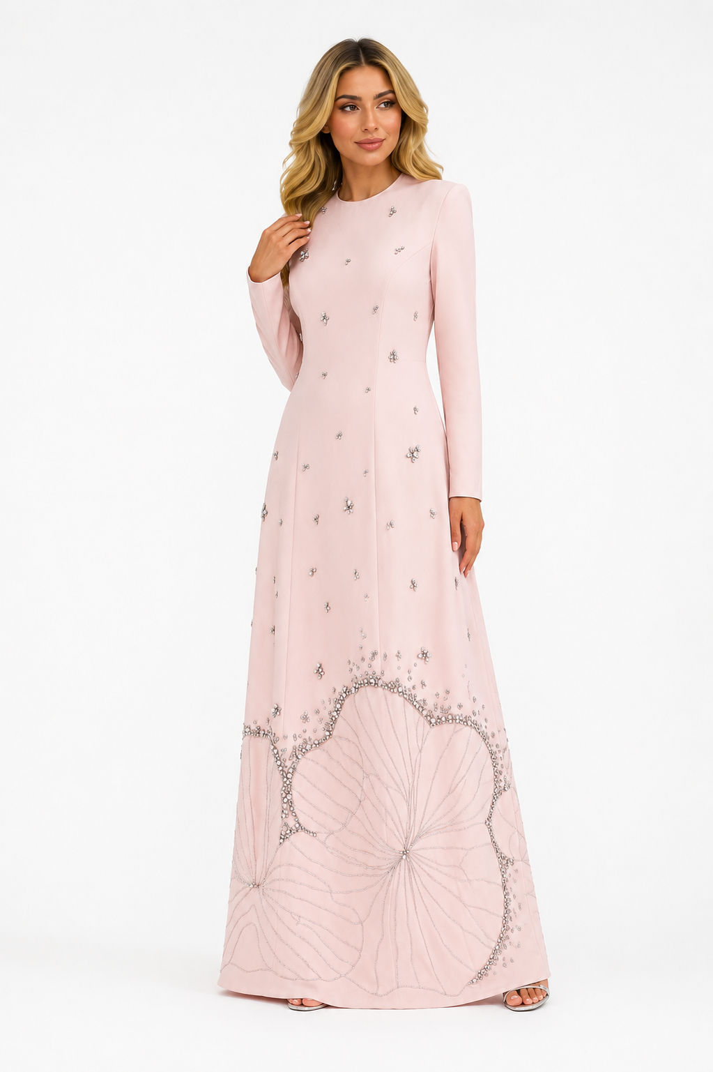 Crystal Embellished Maxi Dress - Blush