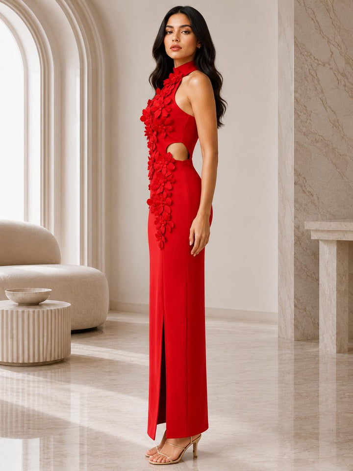 Floral Appliqué Halter Gown - Blossome