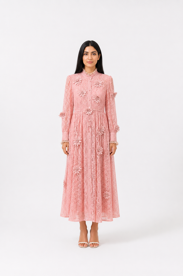 Ivory Floral Lace Maxi Dress - Romance