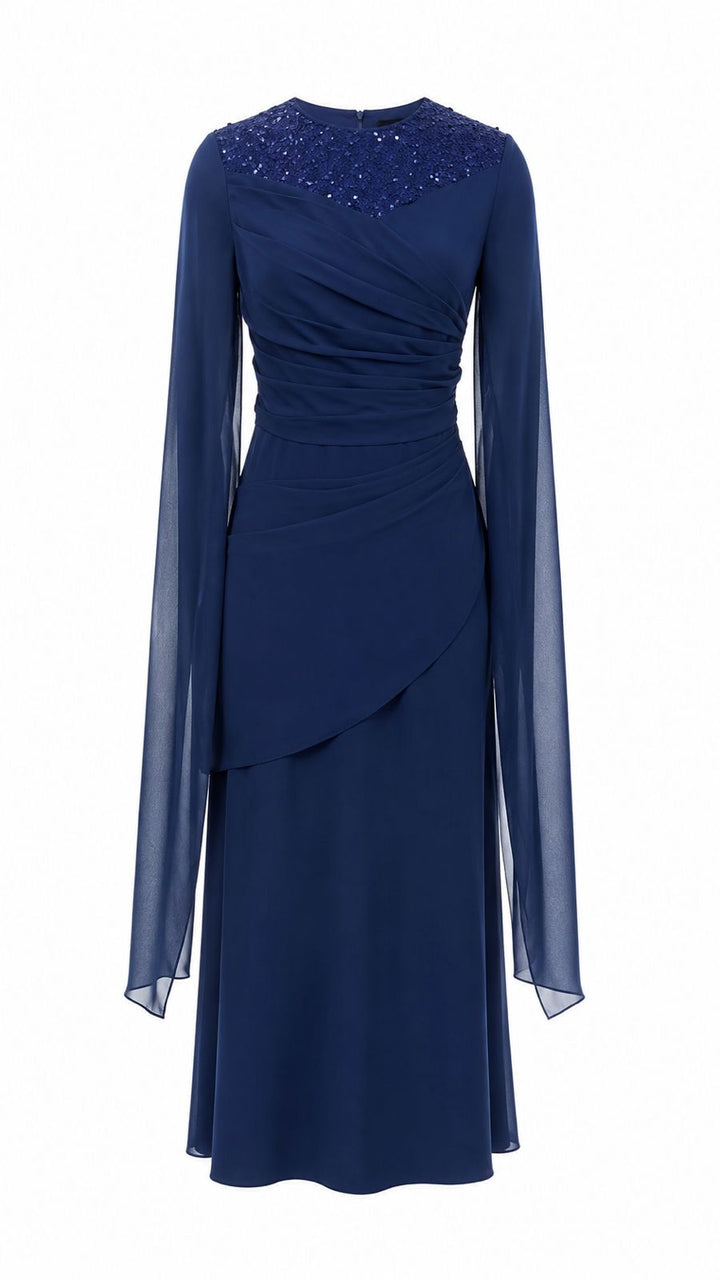 Burgundy Sequin Mesh Ruched Evening Dress