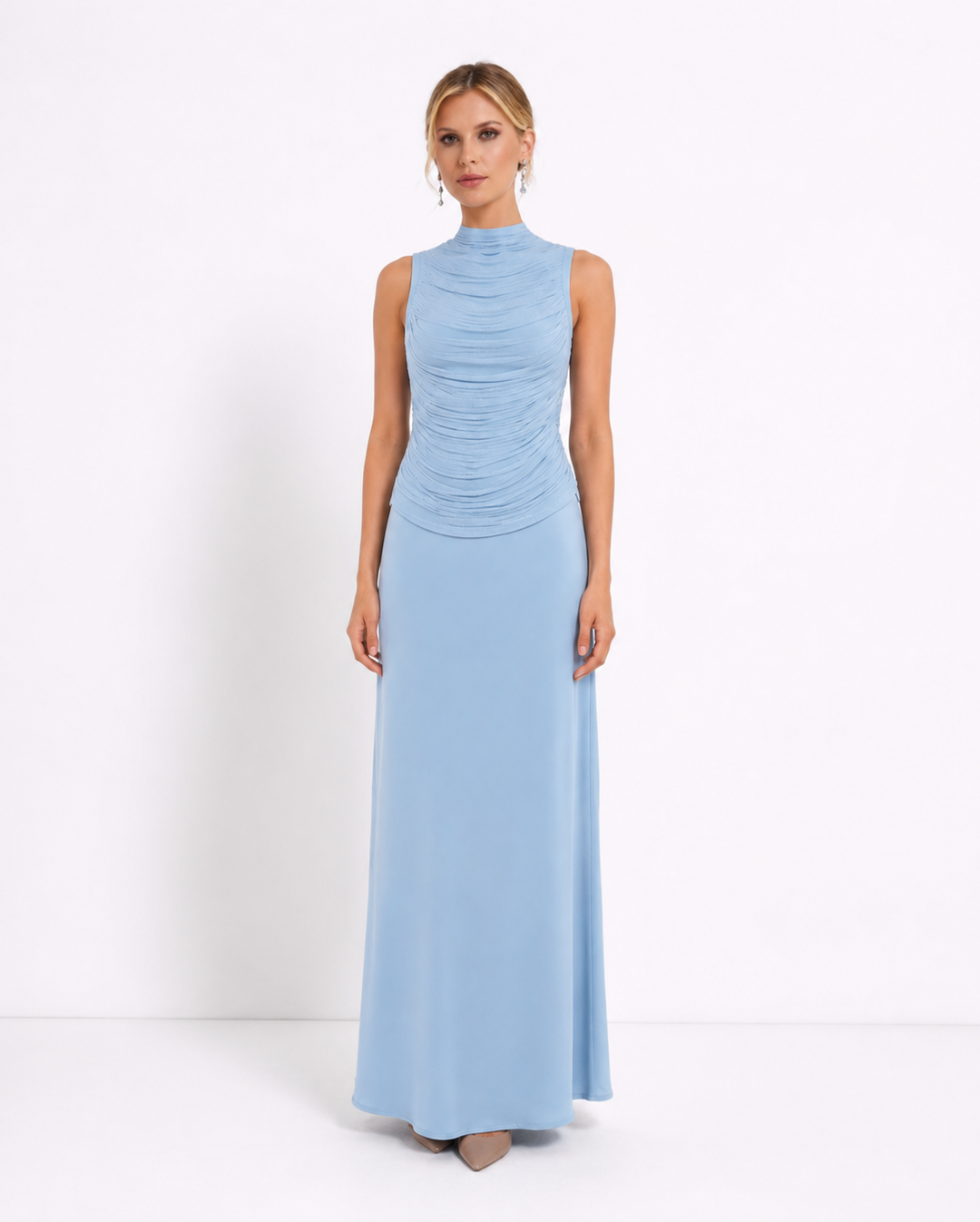 Olive Shimmer Draped Maxi Dress — Verdant