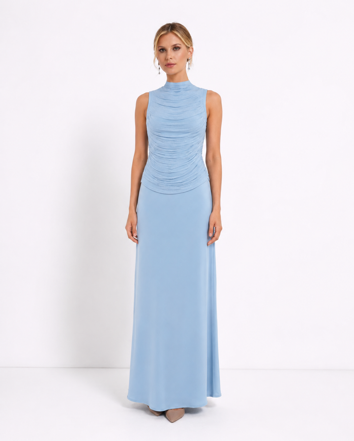 Olive Shimmer Draped Maxi Dress — Verdant
