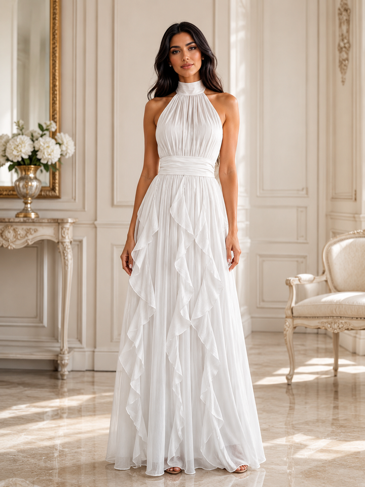 Ruffle Halter Maxi Dress - Skynr