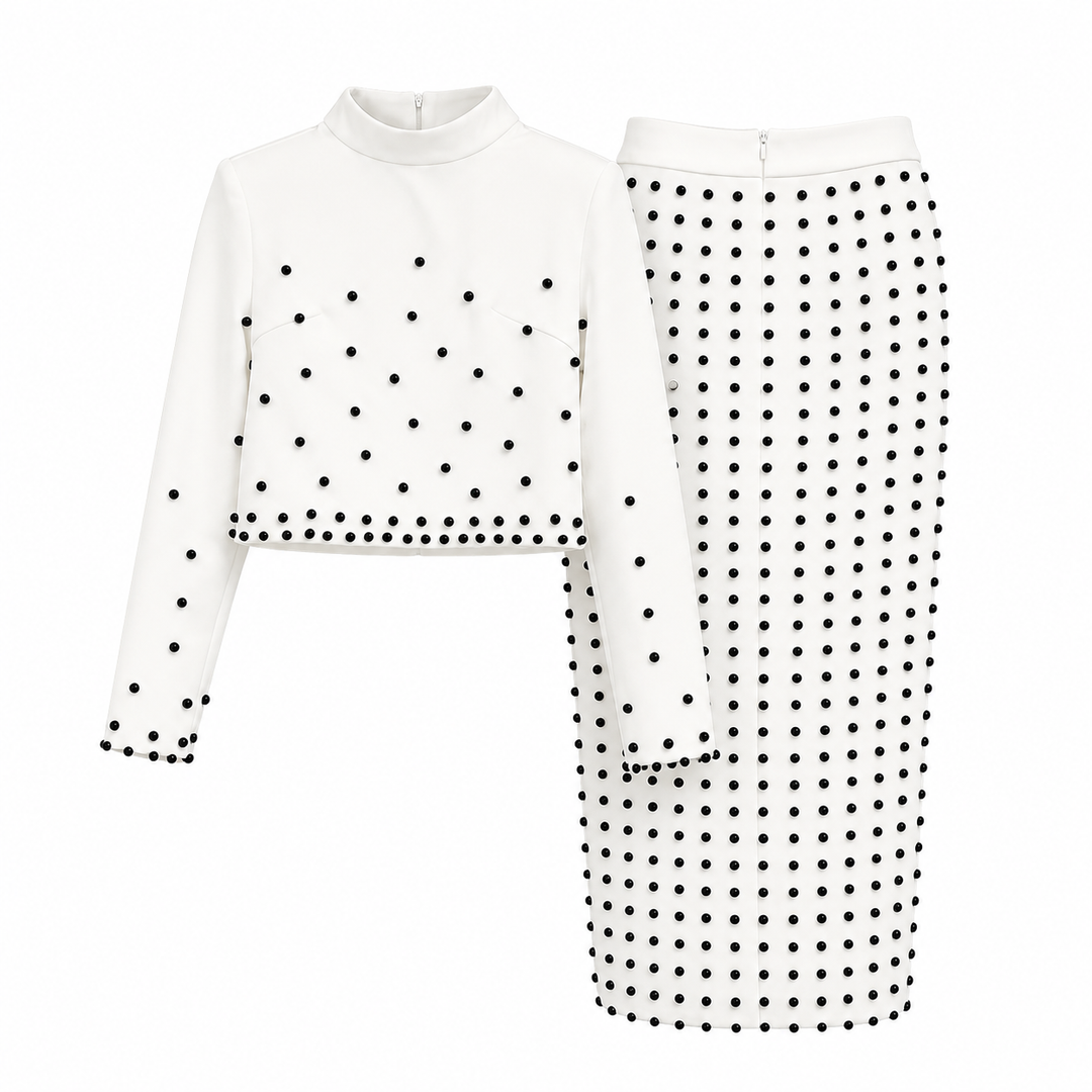 Pearl Embellished Two-Piece Skirt Set — Celeste