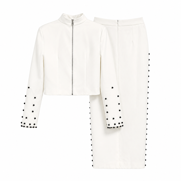 Pearl Embellished Two-Piece Skirt Set — Celeste