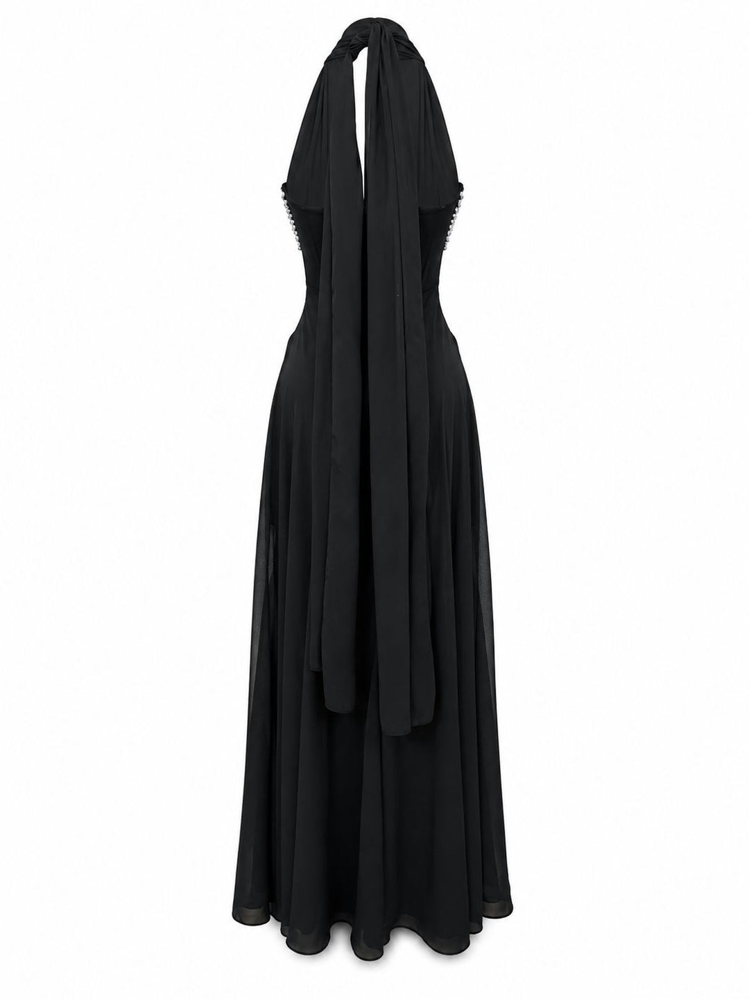 Midnight Crystal Embellished Halter Maxi Dress - Glamour