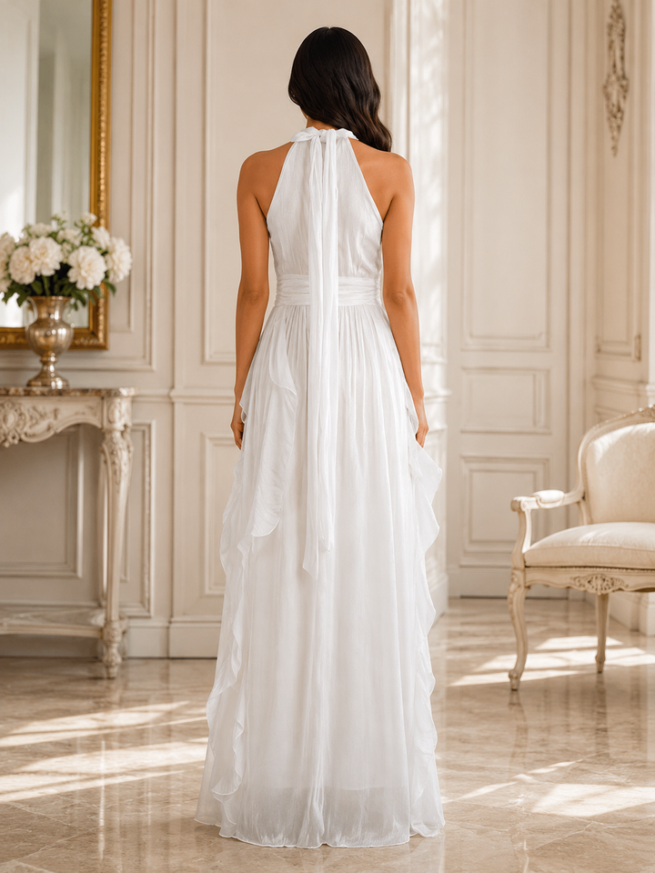 Ruffle Halter Maxi Dress - Skynr
