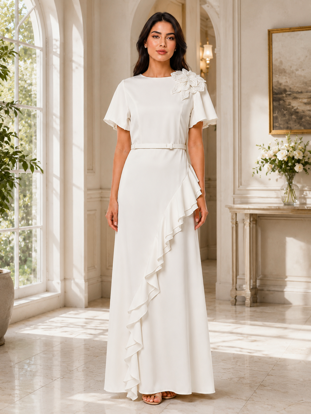 Floral Ruffle Maxi Dress - Ivory