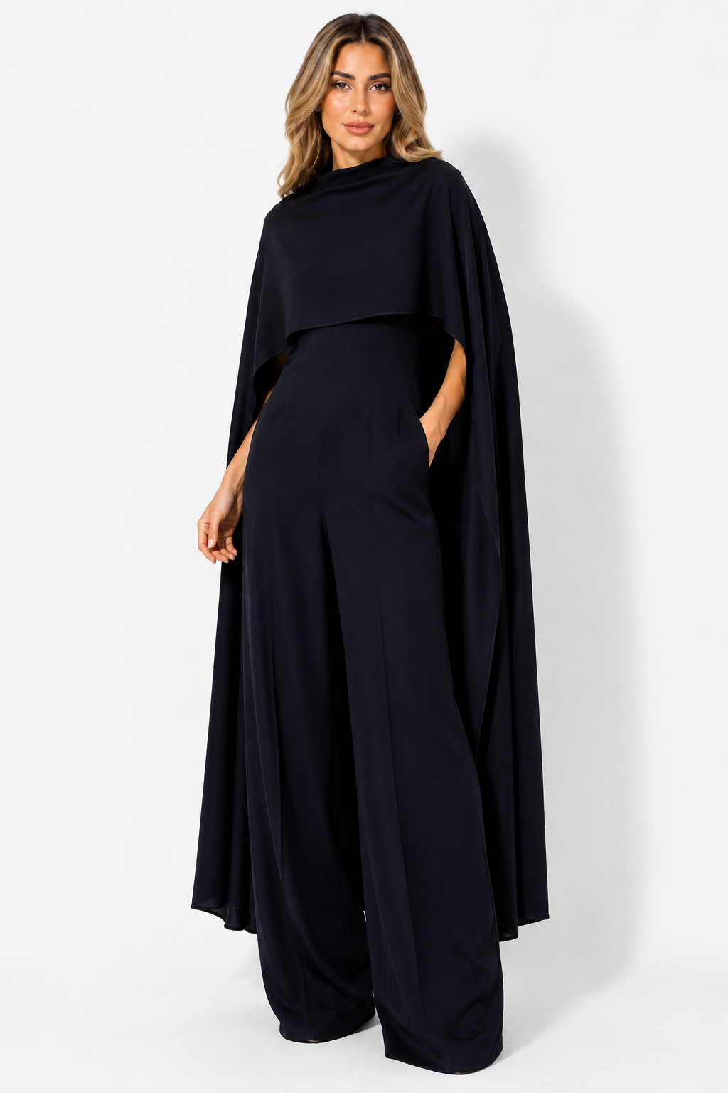 Cape Overlay Wide-Leg Jumpsuit - Noir