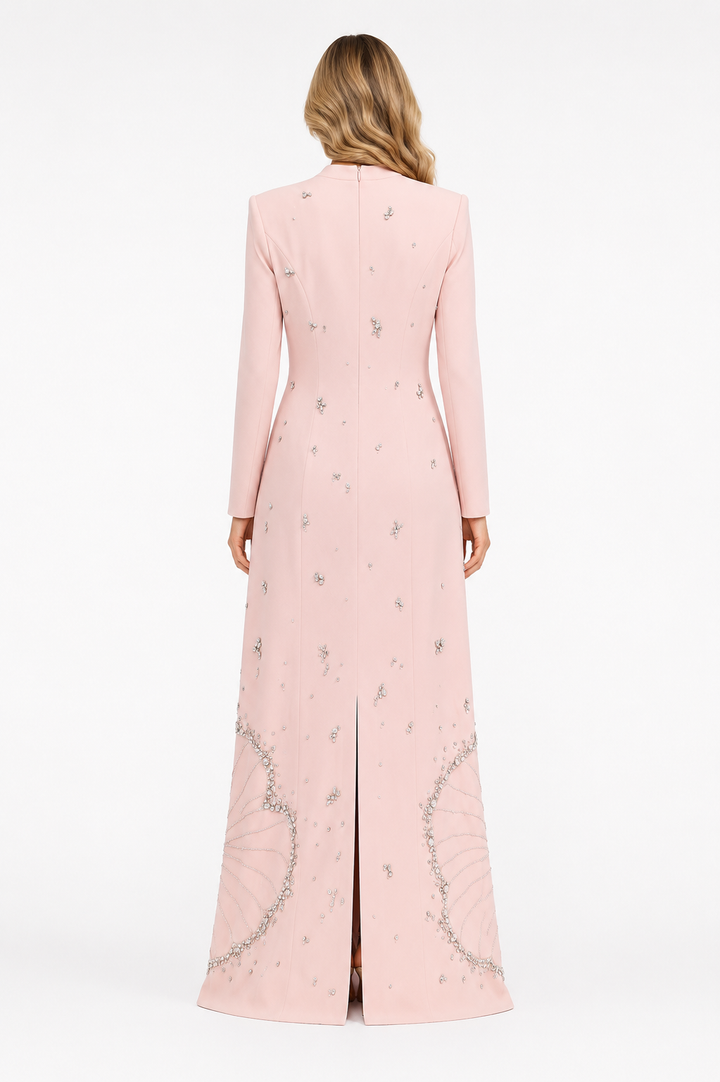 Crystal Embellished Maxi Dress - Blush