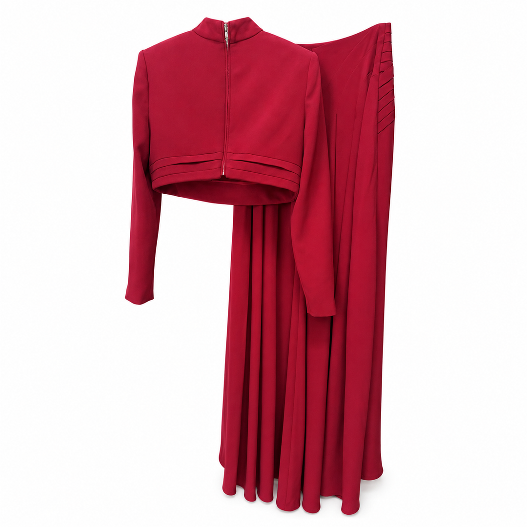 Cropped Long Sleeve Top & Maxi Skirt Set - Scarlet