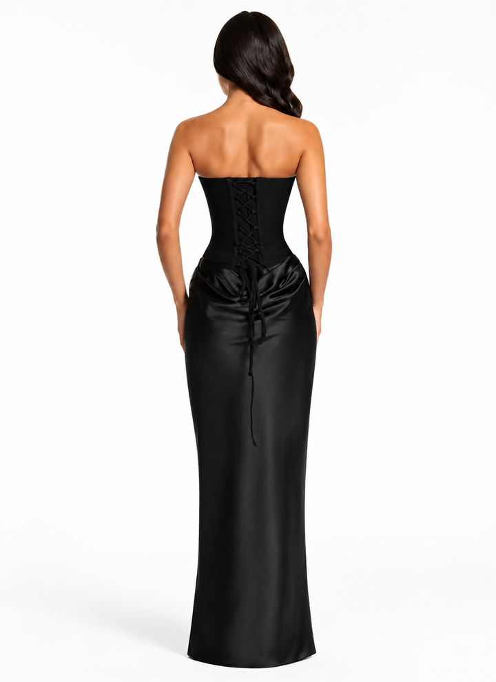 Strapless Draped High-Slit Maxi Dress – SOLARA