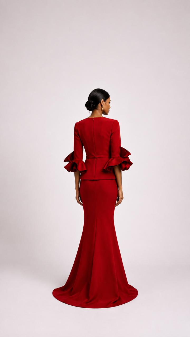 Red Ruffle Sleeve Peplum Mermaid Dress – VALENCIA