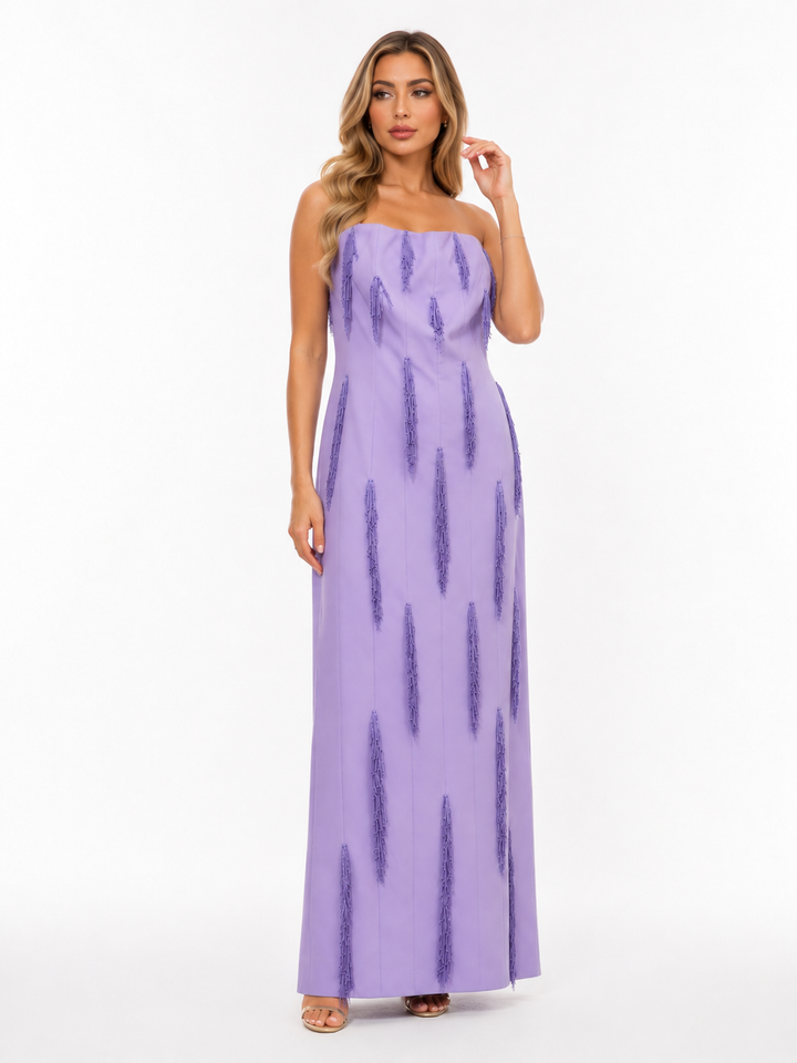 Lilac Strapless Tassel Evening Gown – Amethyst