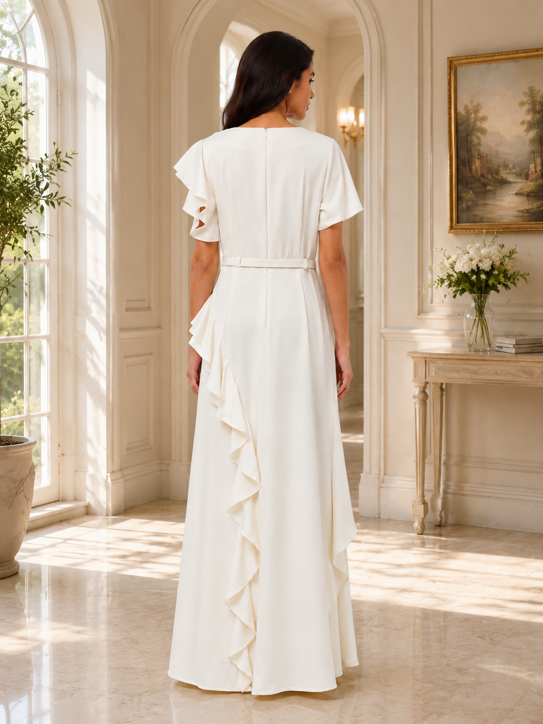 Floral Ruffle Maxi Dress - Ivory