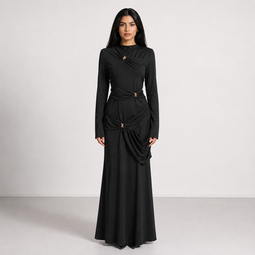 Draped Detail Long Sleeve Maxi Dress – AZURA