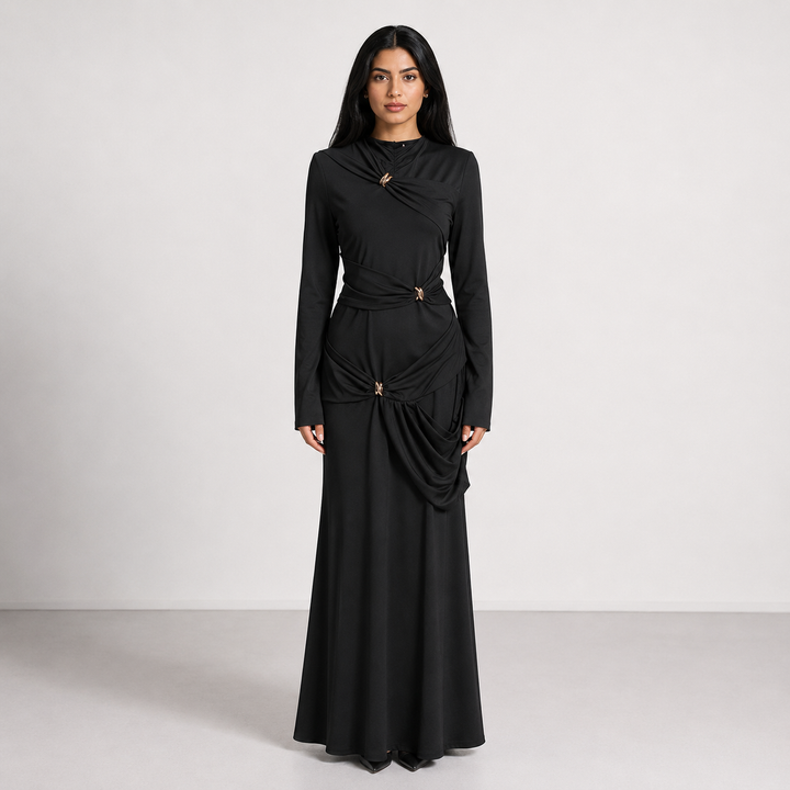 Draped Detail Long Sleeve Maxi Dress – AZURA