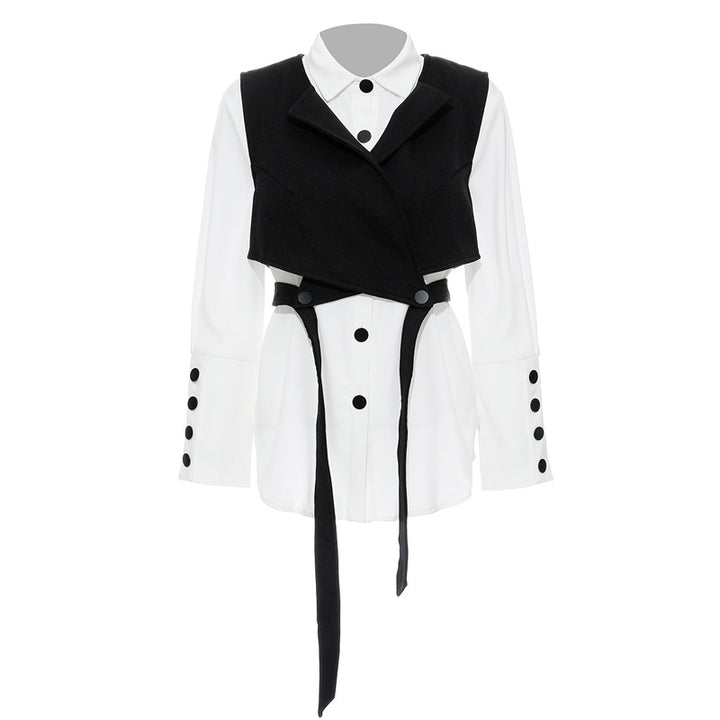 layered cropped vest shirt with waist straps – MONROE
