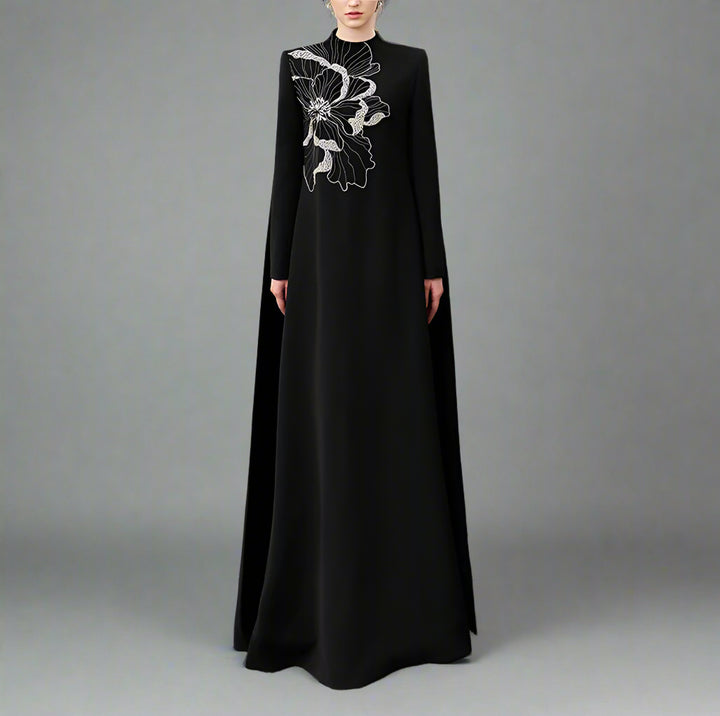 Long-sleeve flared dress with floral embellishment - BLOOM