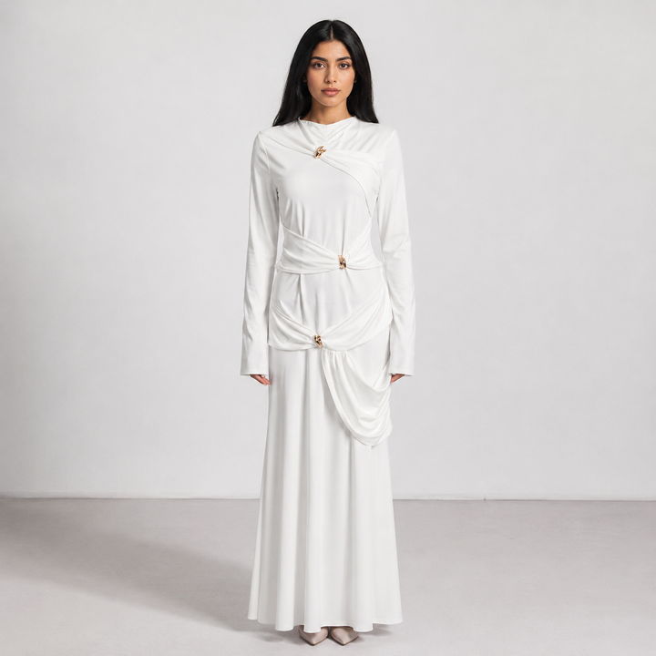 Draped Detail Long Sleeve Maxi Dress – AZURA