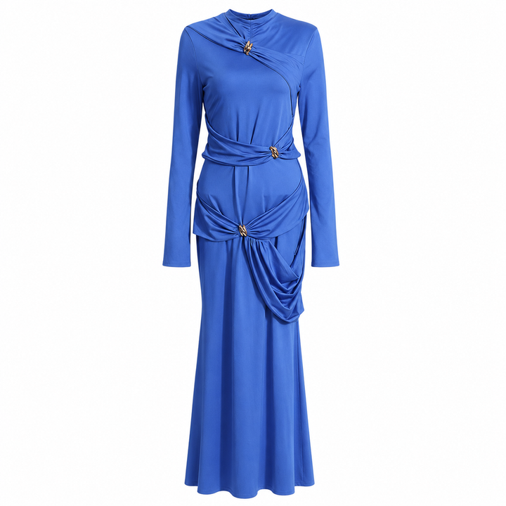 Draped Detail Long Sleeve Maxi Dress – AZURA