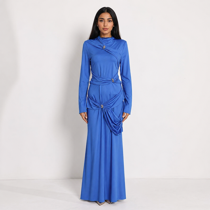 Draped Detail Long Sleeve Maxi Dress – AZURA