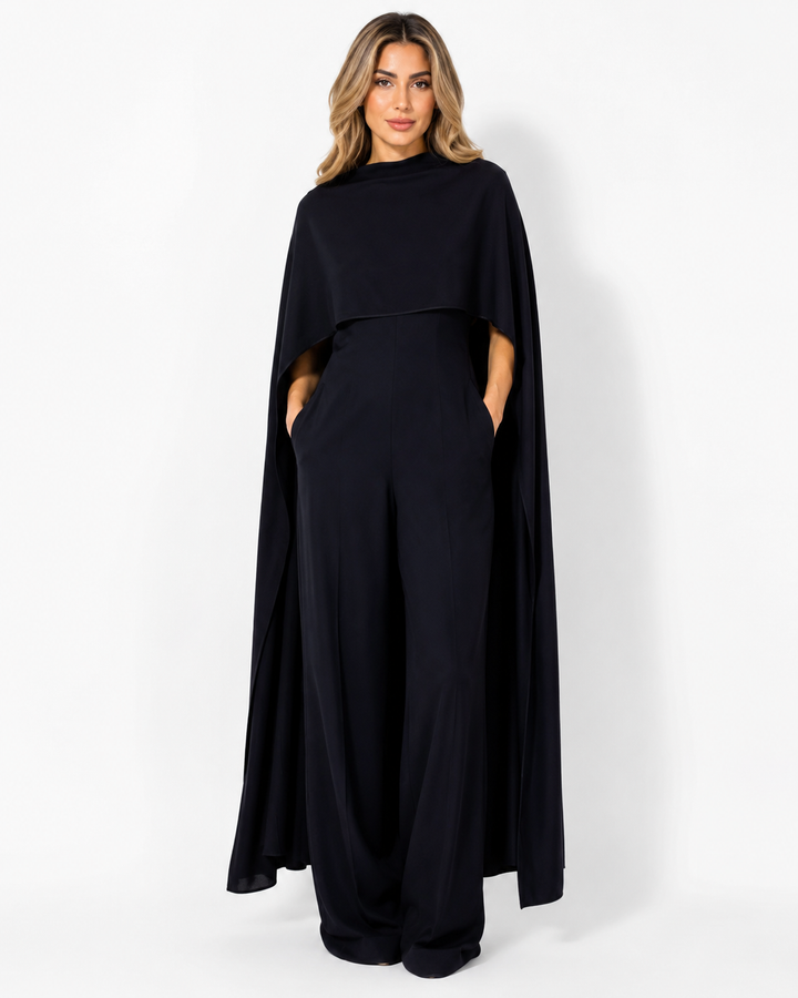Cape Overlay Wide-Leg Jumpsuit - Noir