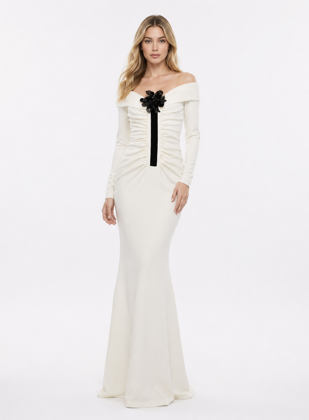 Ivory Off-Shoulder Ruched Mermaid Gown – Verona