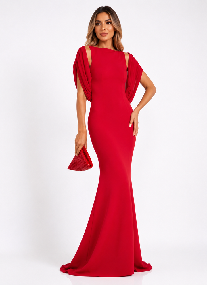 Draped-Sleeve Mermaid Gown – Scarlet