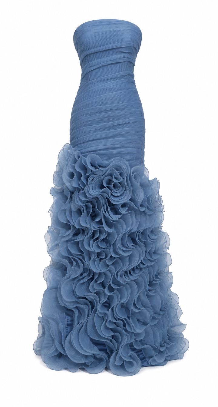 Sculpted Ruffle Evening Gown - Azure