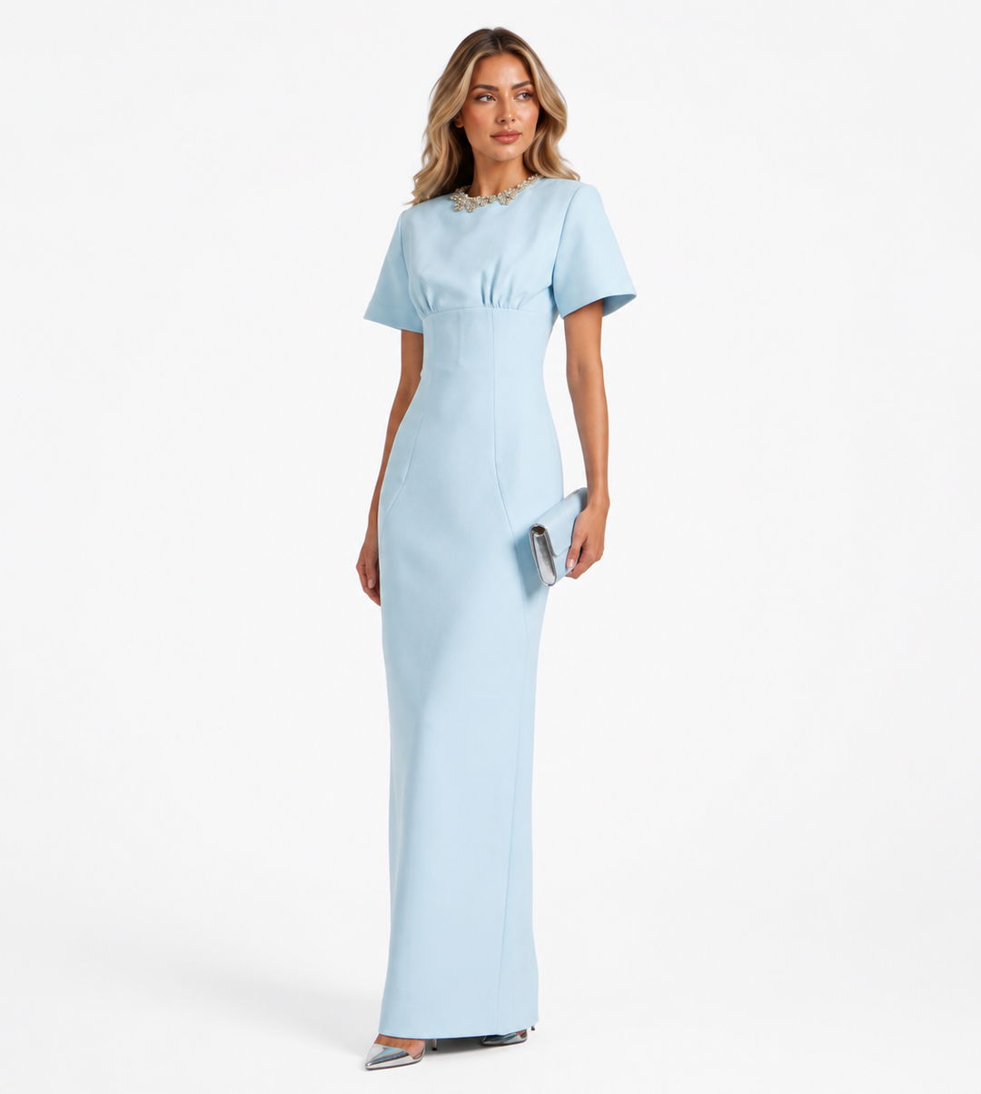 Crystal-Neck Column Gown - Celeste