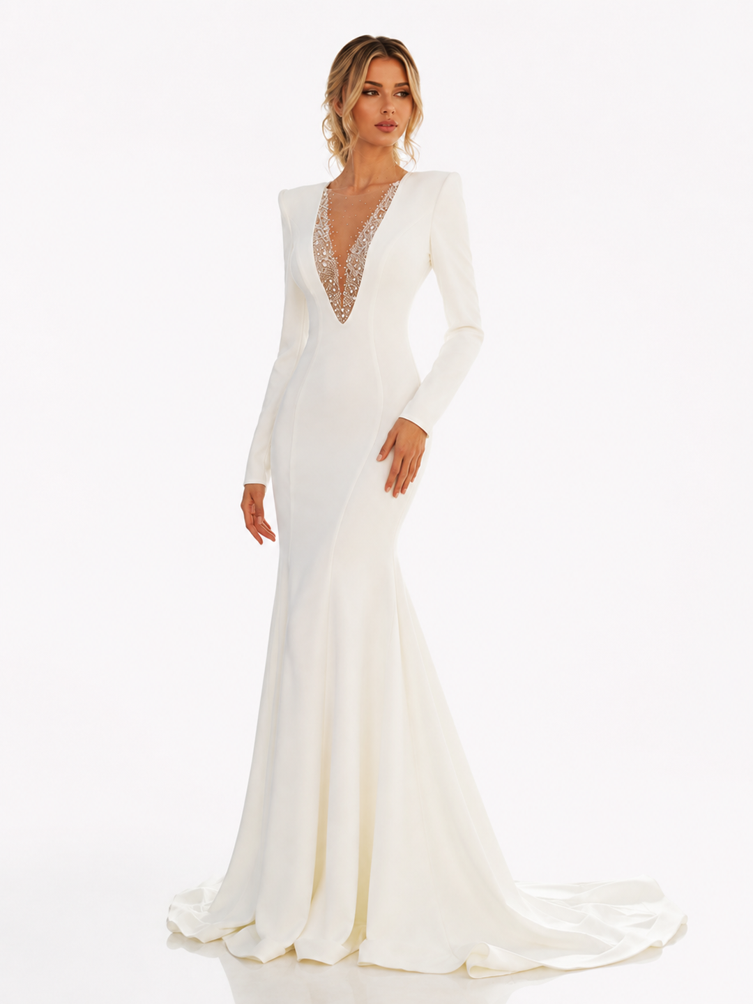 Ivory Crystal Plunge Mermaid Gown – Celestia