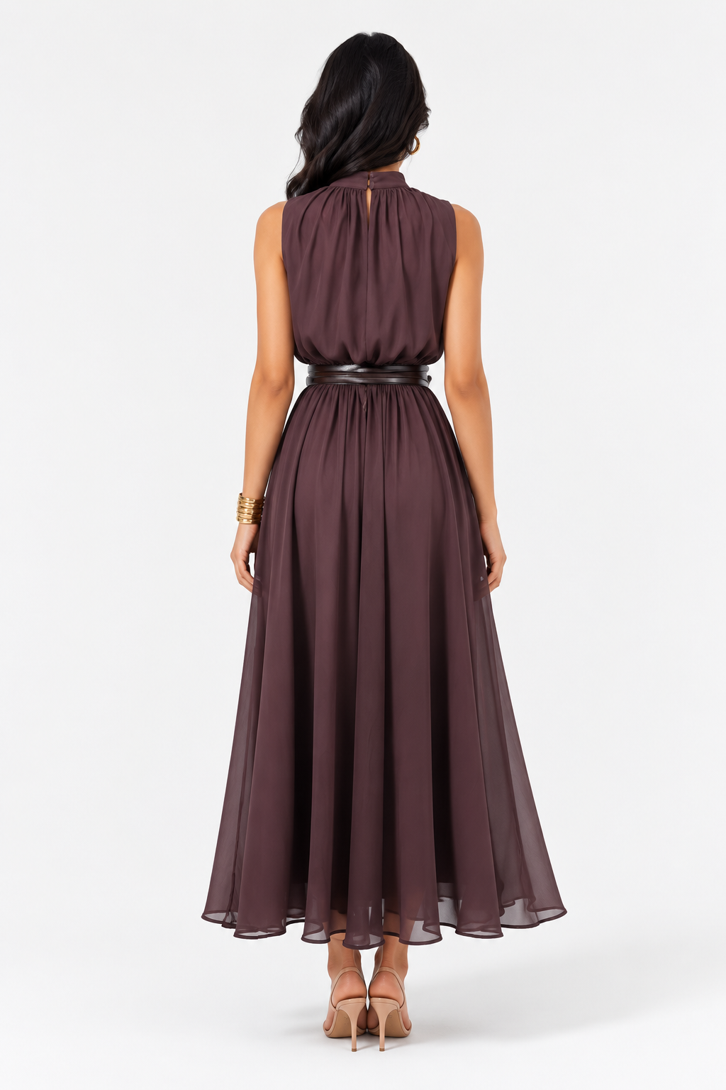 Elegant High-Neck Chiffon Maxi Dress - Serenity